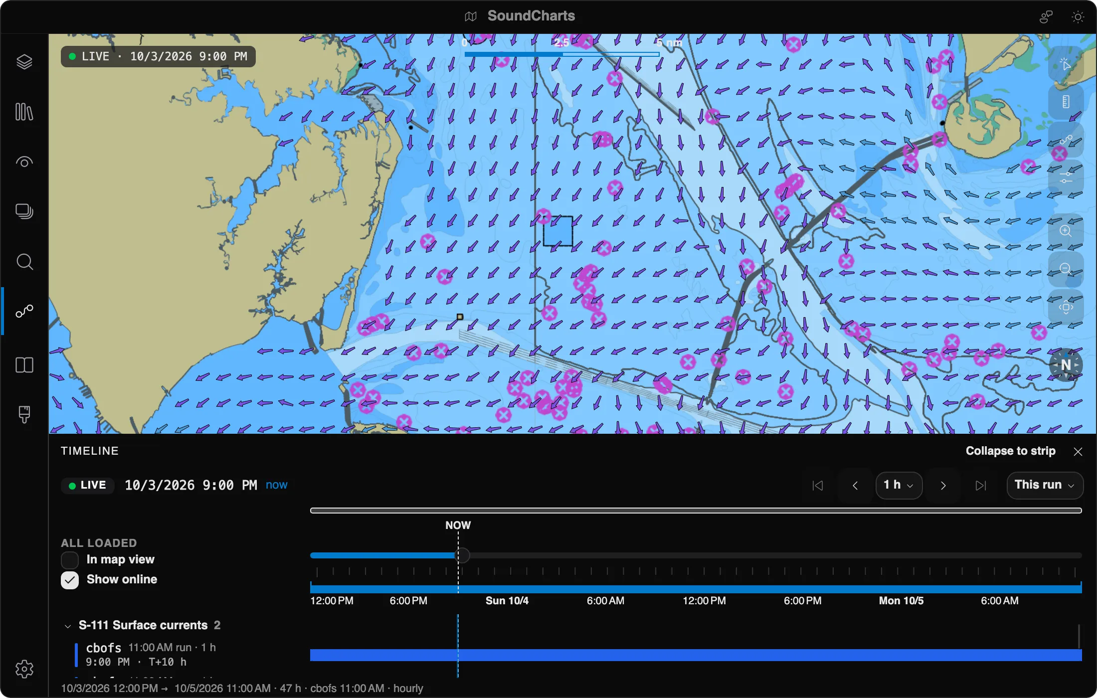 Timeline animating surface currents over Chesapeake Bay