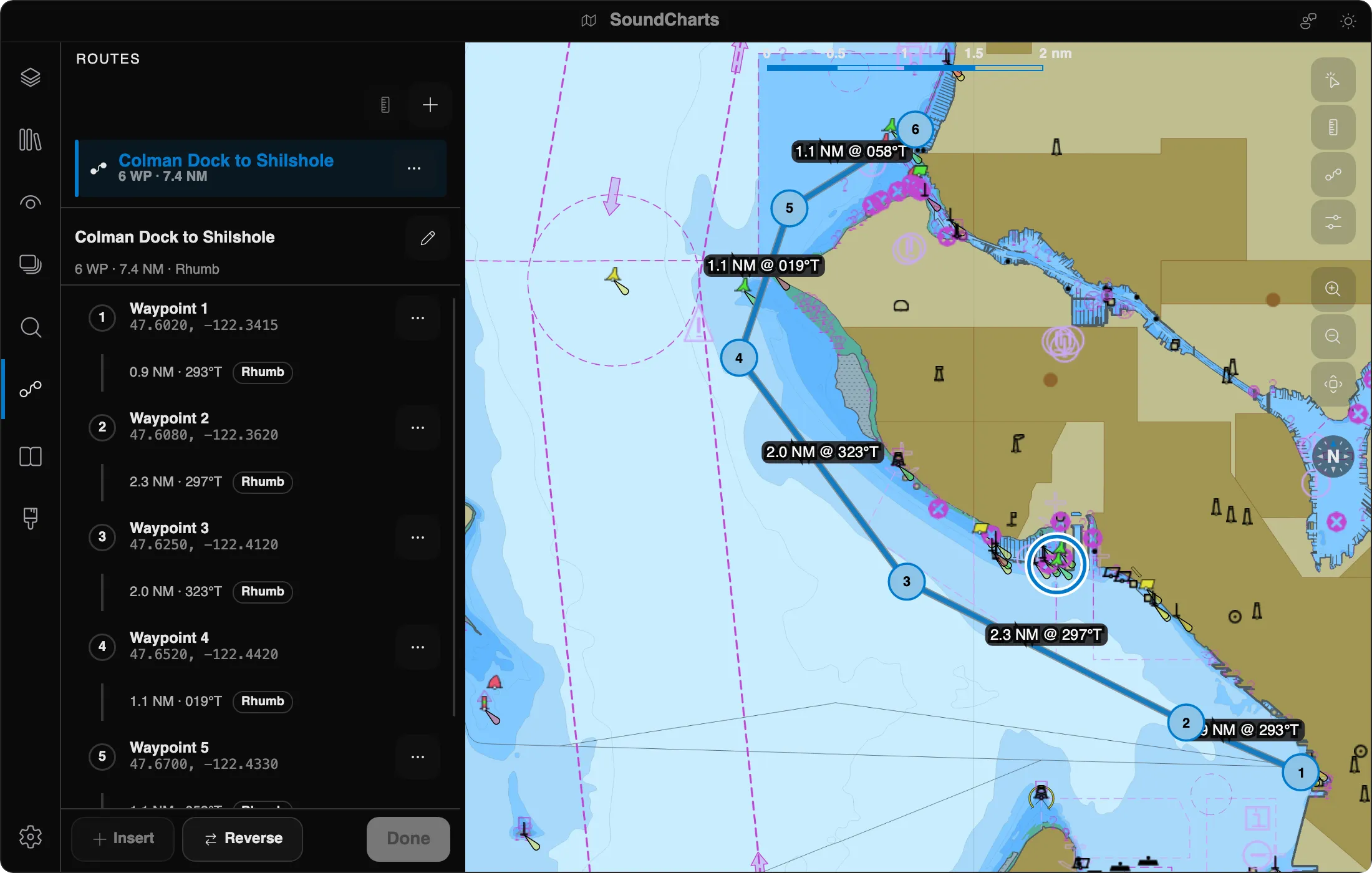 A route from Seattle to Bremerton with the leg table open