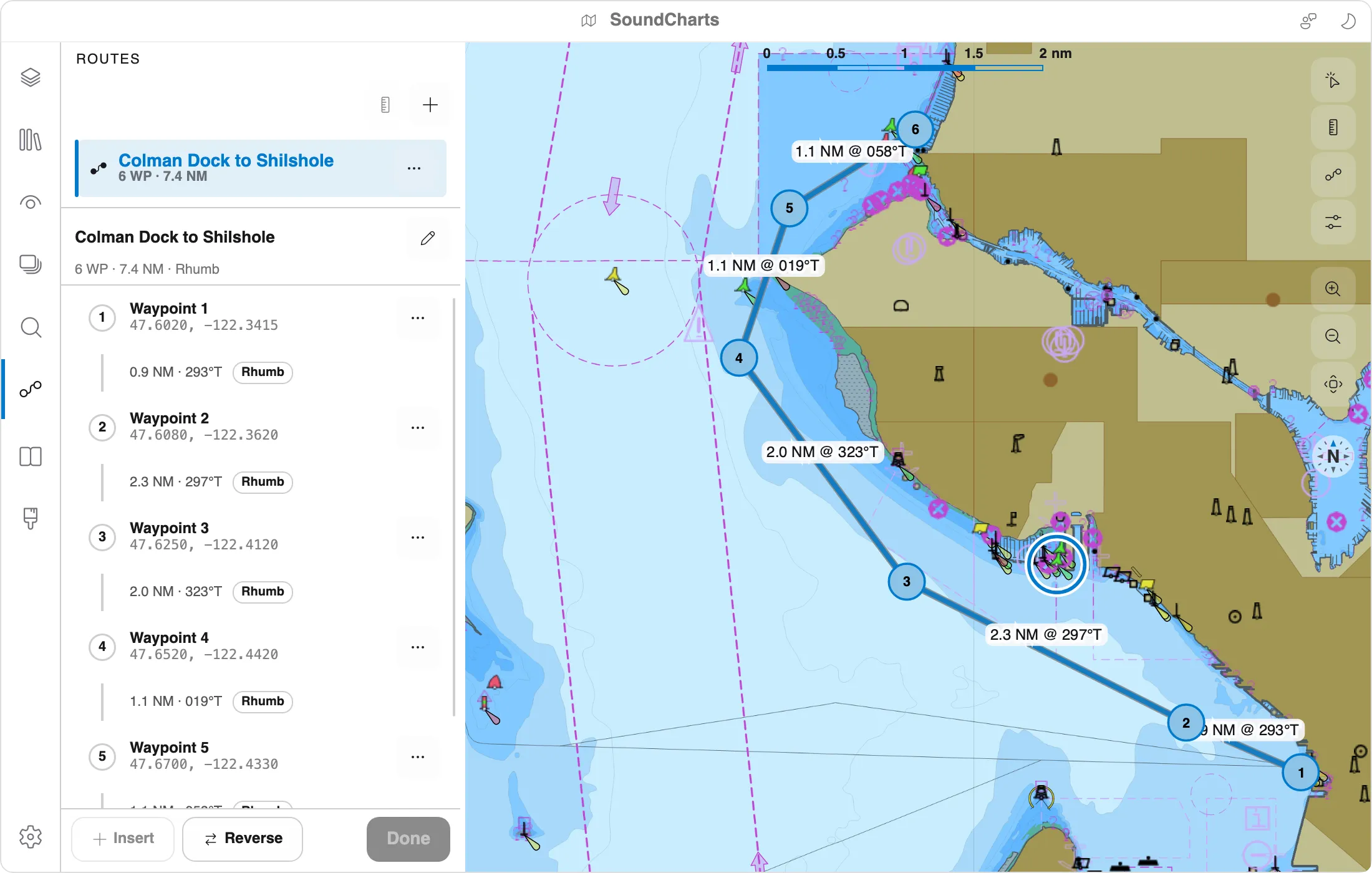 A route from Seattle to Bremerton with the leg table open