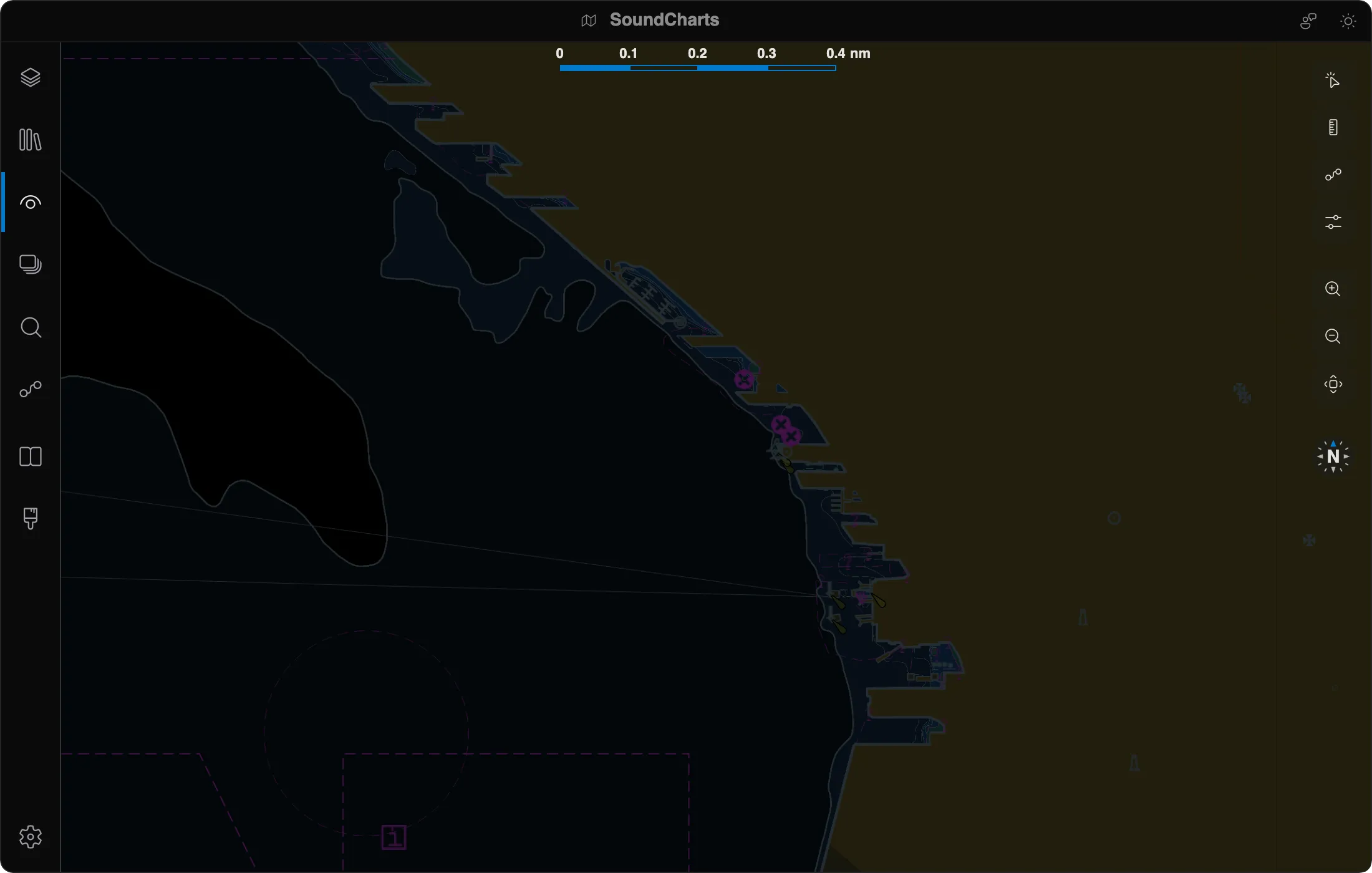 The same harbour view in the Night palette
