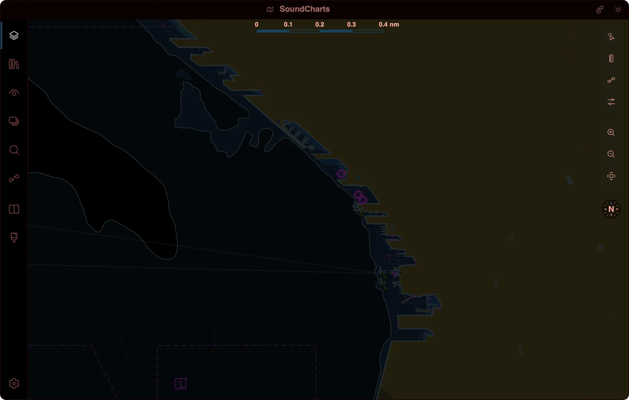 The same harbour view in the Night palette